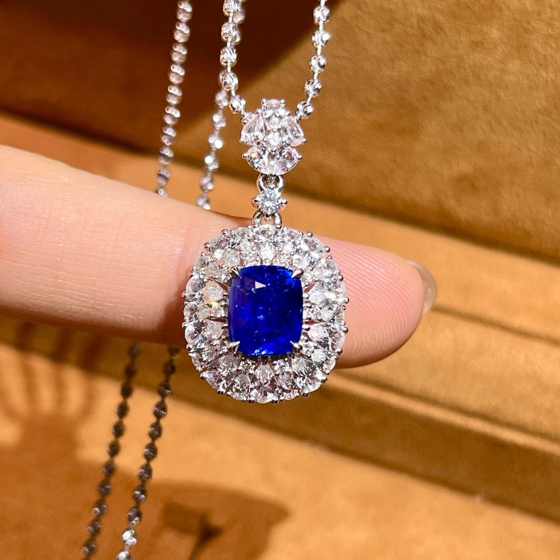 14k Gold 2.71 Ctw Natural Sapphire & Diamond Pendant( Without Chain ): Ref:230976336 // gold content:14k gold // main gemstone:sapphire // shape:cushion // carat weight:2. 55ct // color:royal blue // treatment:natural // // adjacent gemstone 2 : diamond // shape:round