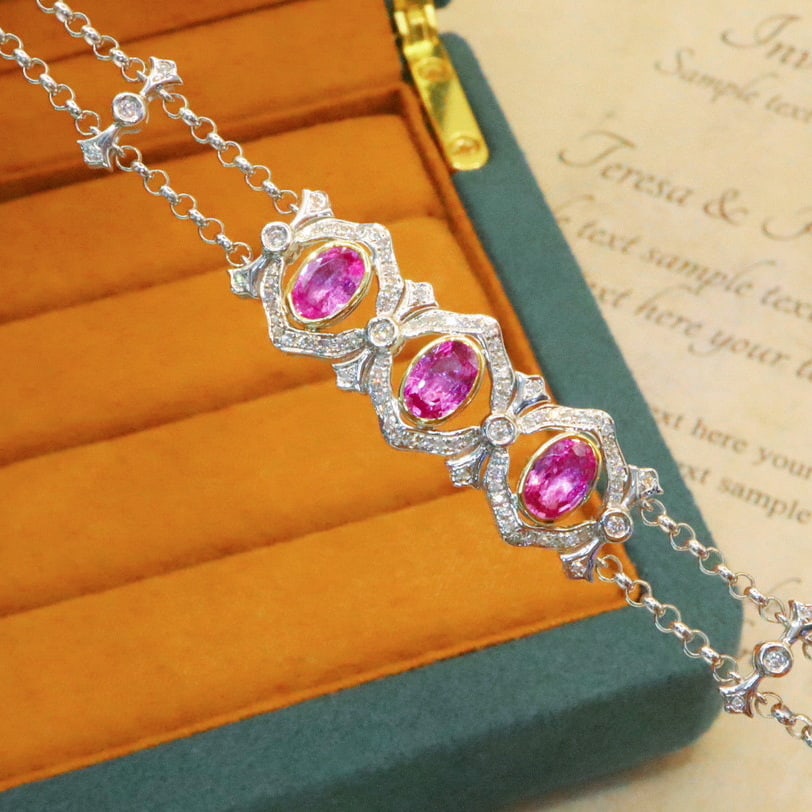 14k Gold 1.94 Ctw Natural Padparadscha Sapphire & Diamond Bracelet - 3