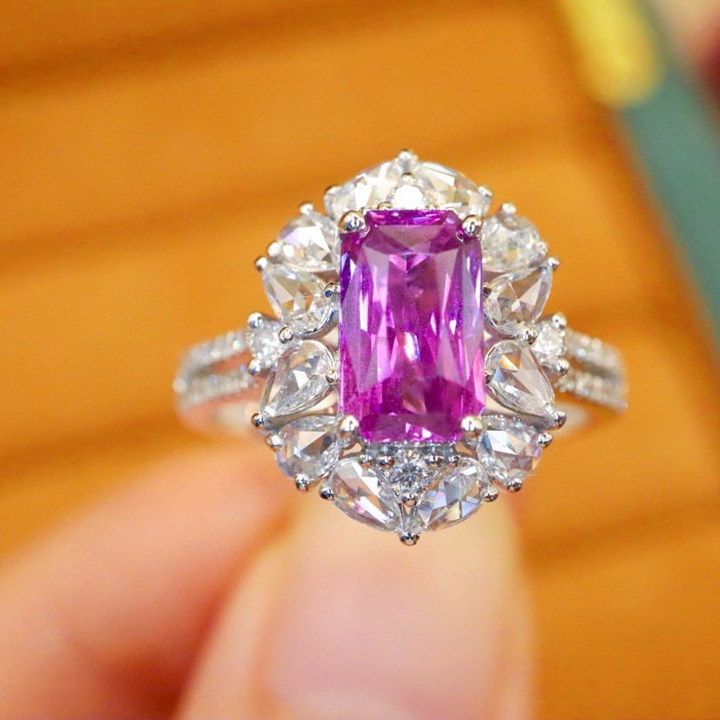 14k Gold 2.75 Ctw Natural Sapphire & Diamond Ring: Ref:230976345 // gold content:14k gold // ring size:7. 25us // // main gemstone:sapphire // shape:octagonal // carat weight:2. 10ct // color:purple // treatment:natural // // adjacent gemstone 2 :