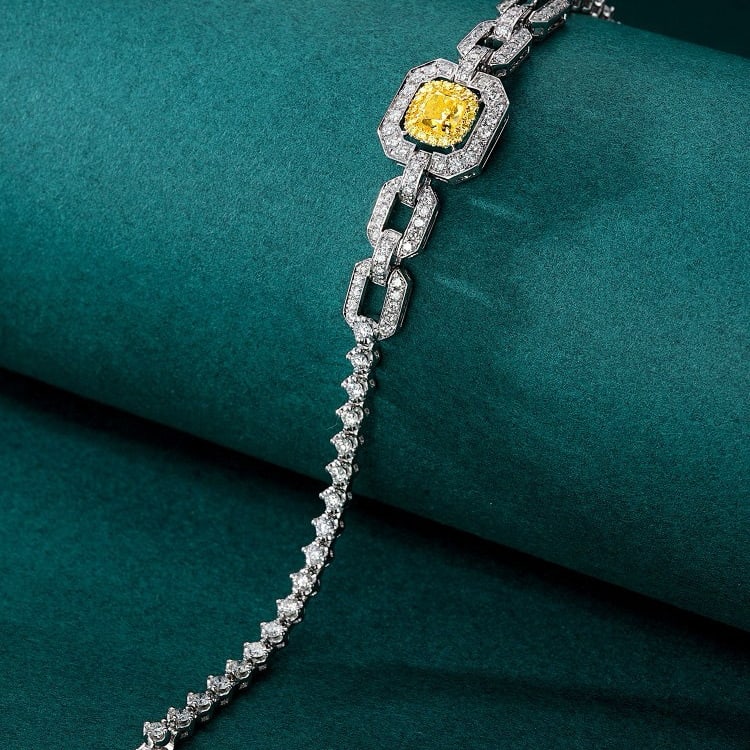 14k Gold 3.17 Ctw Natural Yellow Diamond & Diamond Bracelet - 3