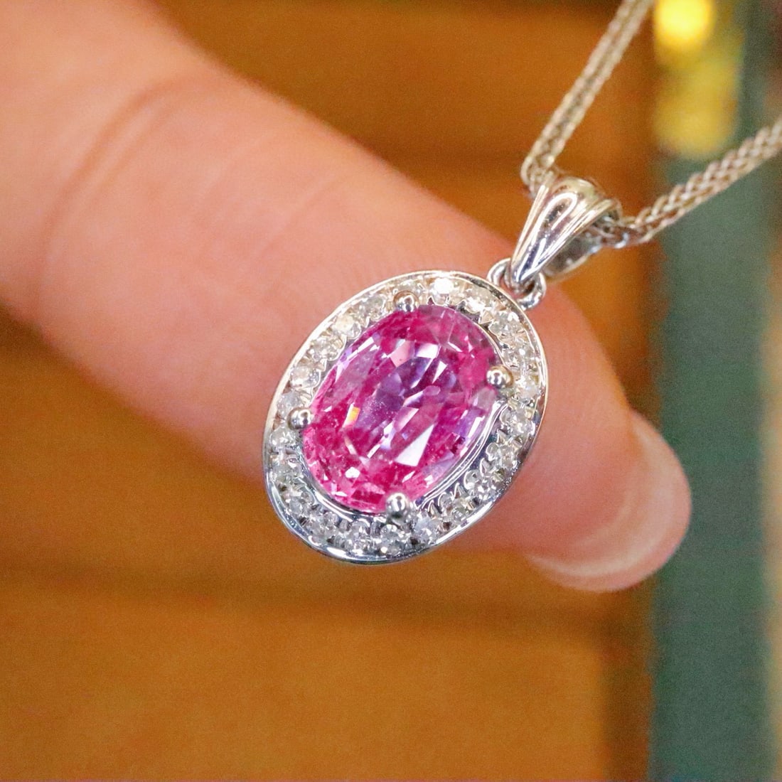 14k Gold 0.99 Ctw Natural Padparadscha Sapphire & Diamond Pendant( Without Chain ) - 2