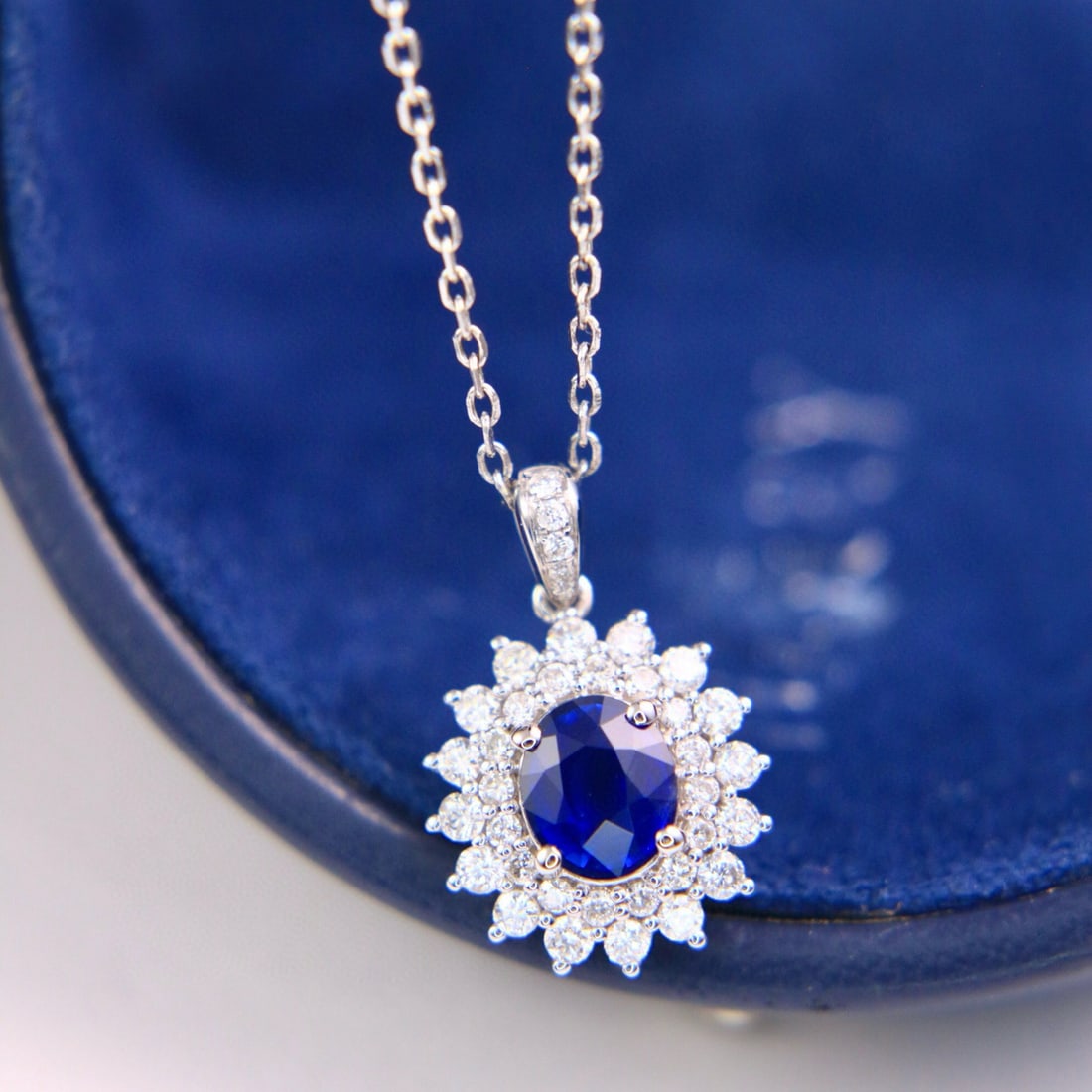 14k Gold 1.41 Ctw Natural Sapphire & Diamond Pendant( Without Chain ): Ref:230976380 // gold content:14k gold // main gemstone:sapphire // shape:oval // carat weight:0. 97ct // color:royal blue // treatment:natural // // adjacent gemstone 2 : diamond // shape:round //