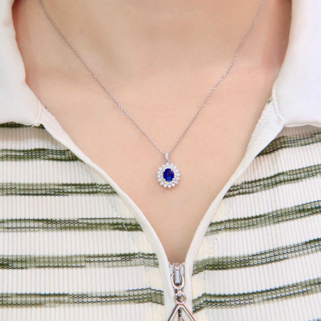 14k Gold 1.41 Ctw Natural Sapphire & Diamond Pendant( Without Chain ) - 2