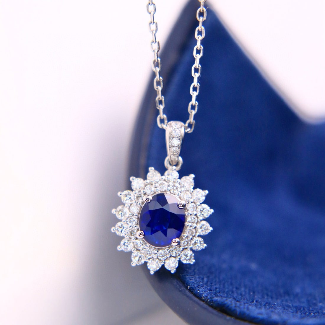 14k Gold 1.41 Ctw Natural Sapphire & Diamond Pendant( Without Chain ) - 3