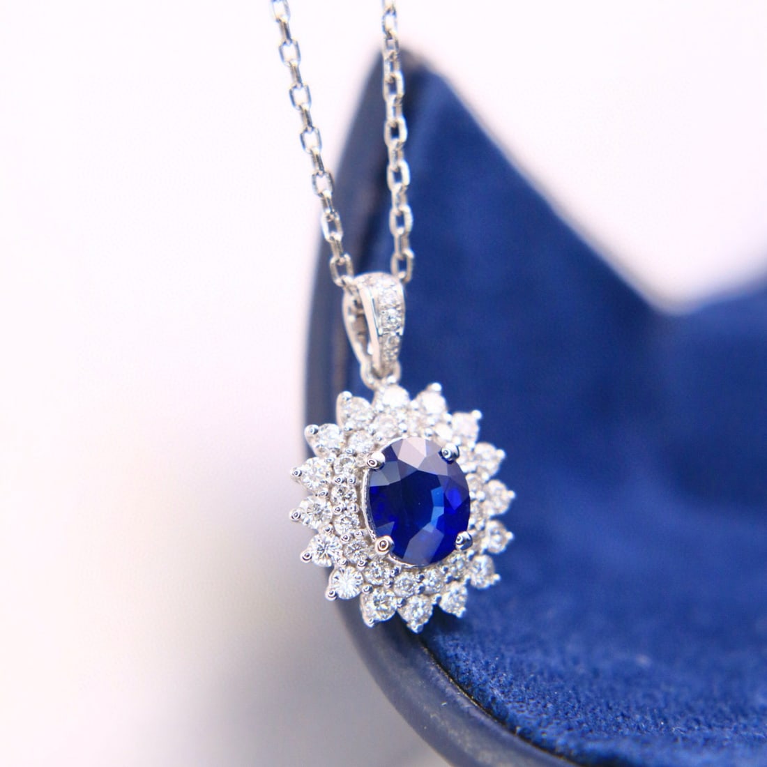 14k Gold 1.41 Ctw Natural Sapphire & Diamond Pendant( Without Chain ) - 4