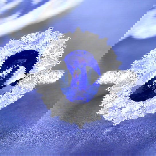 14k Gold 2.60 Ctw Natural Sapphire & Diamond Ring: Ref:230976383 // gold content:14k gold // ring size:7. 25us // // main gemstone:sapphire // shape:oval // carat weight:1. 57ct // color:blue // treatment:natural // // adjacent gemstone 2 :