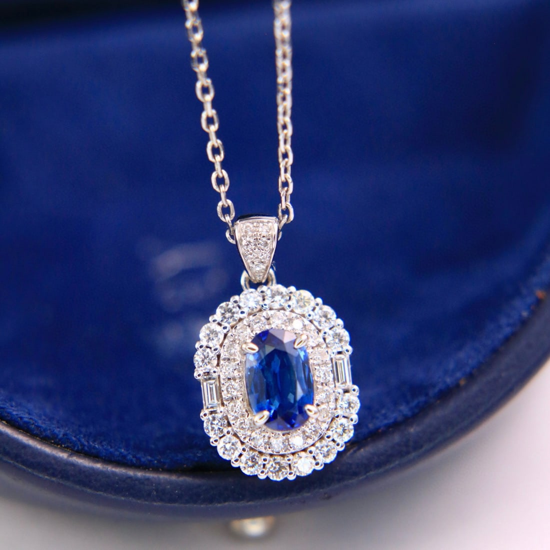 14k Gold 1.48 Ctw Natural Sapphire & Diamond Pendant( Without Chain ) - 2