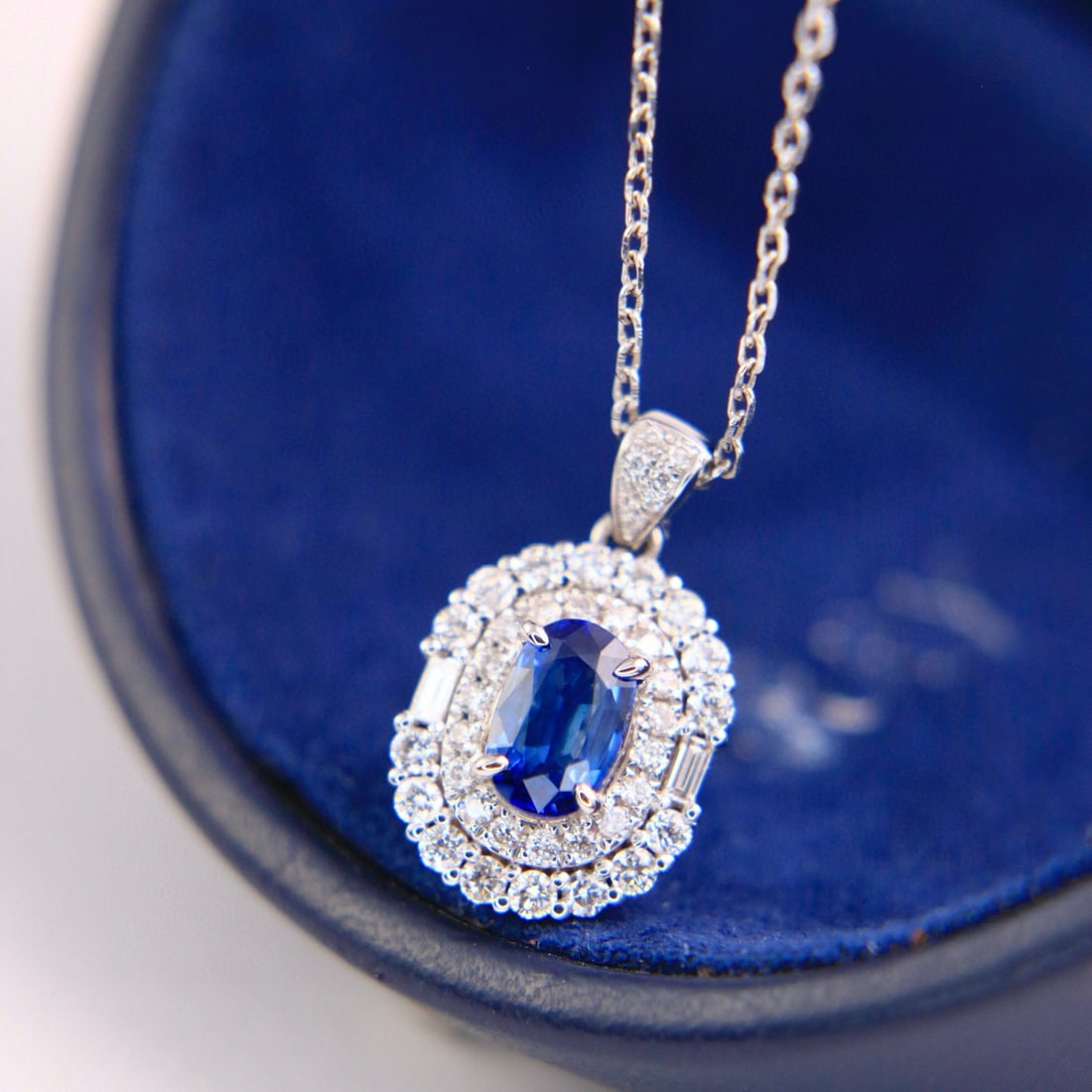 14k Gold 1.48 Ctw Natural Sapphire & Diamond Pendant( Without Chain ) - 3