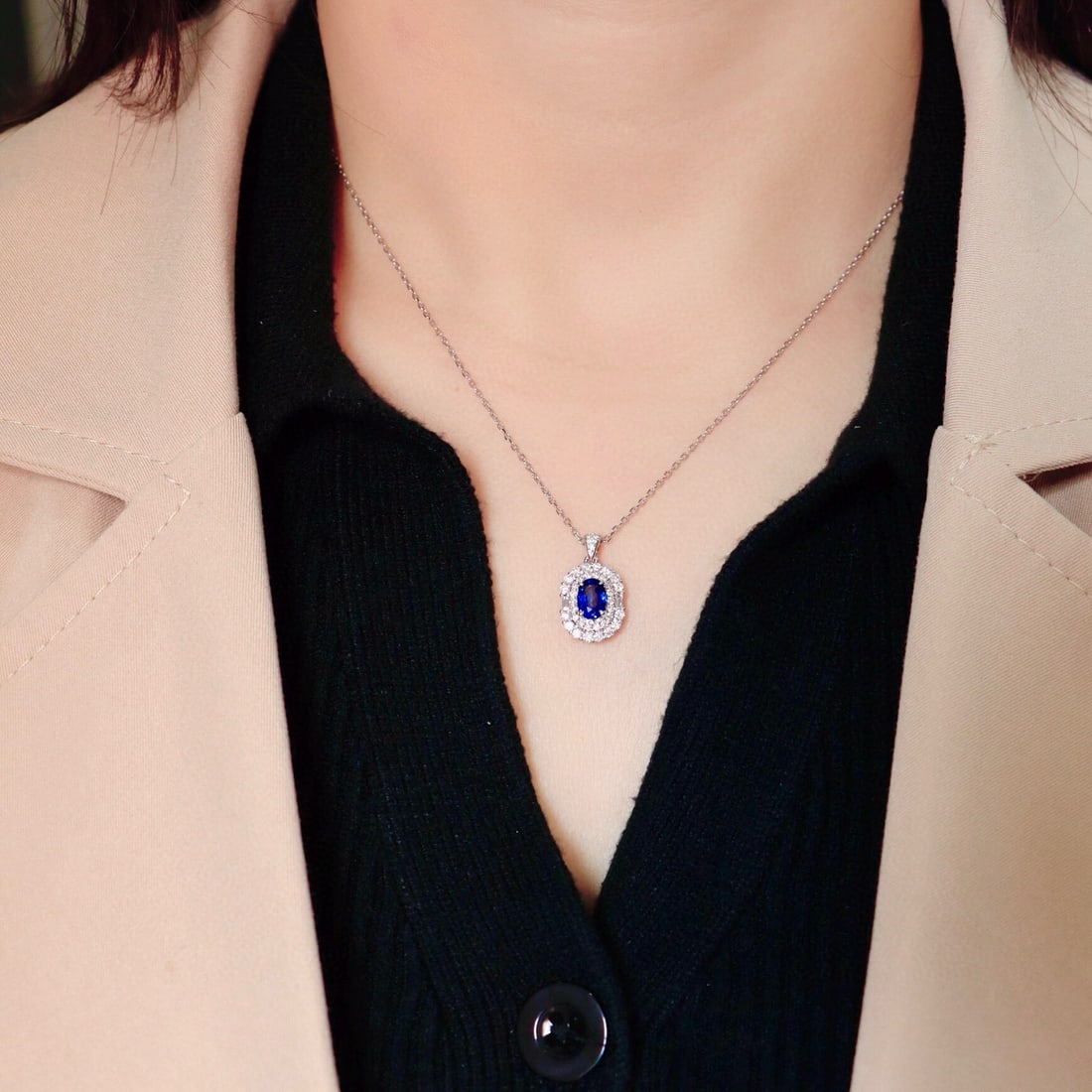 14k Gold 1.48 Ctw Natural Sapphire & Diamond Pendant( Without Chain ) - 5