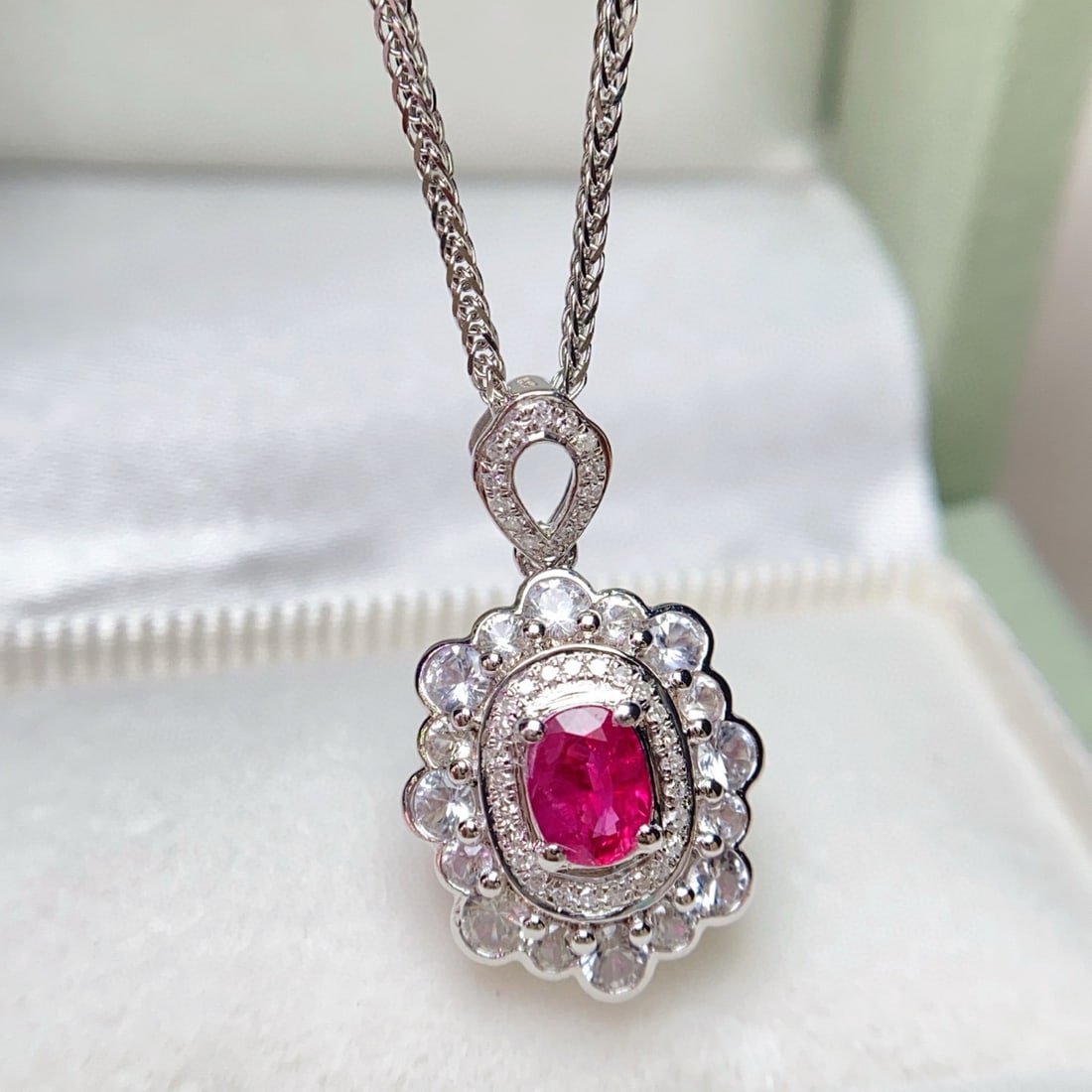 14k Gold 0.80 Ct Natural Ruby & Diamond & Sapphire Pendant( Without Chain ) - 2