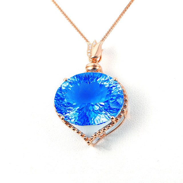 14k Gold 21.03 Ctw Natural Topaz & Diamond Pendant( Without Chain ): Ref:230976410 // gold content:14k gold // main gemstone:topaz // shape:oval // carat weight:21. 02ct // color:blue // treatment:natural // // adjacent gemstone 2 : diamond // number of stones:5 //