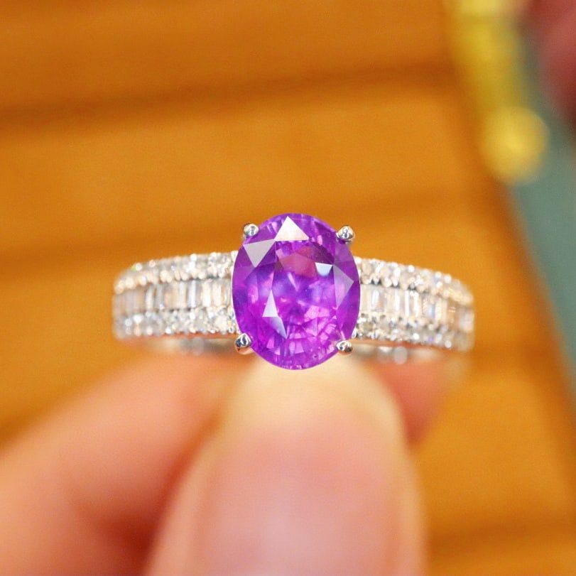 14k Gold 1.99 Ctw Natural Sapphire & Diamond Ring: Ref:230976439 // gold content:14k gold // ring size:7. 25us // // main gemstone:sapphire // shape:oval // carat weight:1. 62ct // color:purple // treatment:natural // // adjacent gemstone 2 :