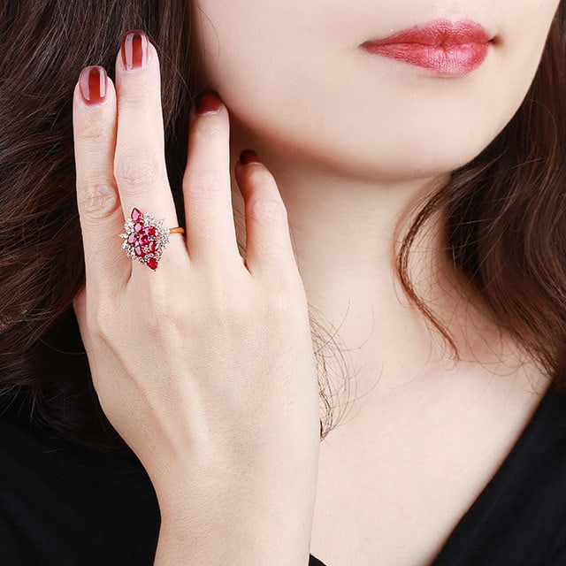 14k Gold 2.78 Ctw Natural Ruby & Diamond Ring - 5