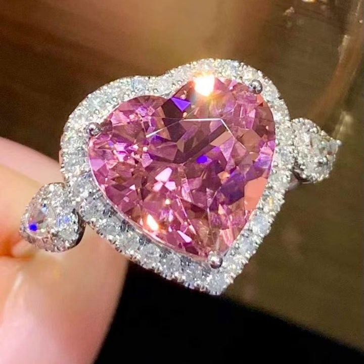 14k Gold 3.55 Ct Natural Tourmaline & Diamond Ring: Ref:231133018 // gold content:14k gold // ring size:7. 25us // // main gemstone:tourmaline // shape:heart // carat weight:3. 55ct // color:pink // treatment:natural // // adjacent gemstone 2 :