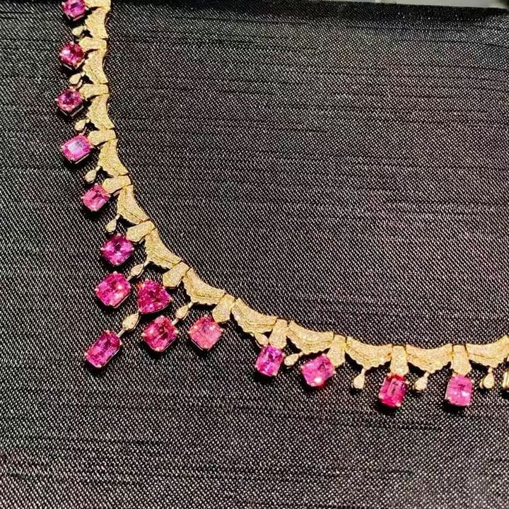 14k Gold 8.8 Ct Natural Spinel & Diamond Necklace - 2