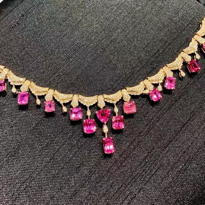 14k Gold 8.8 Ct Natural Spinel & Diamond Necklace - 3