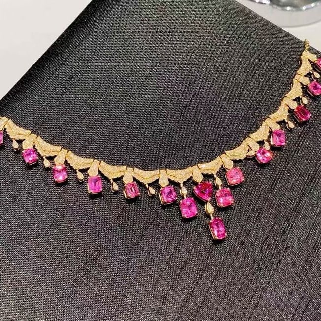 14k Gold 8.8 Ct Natural Spinel & Diamond Necklace - 6