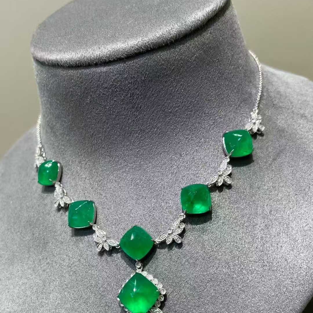 14k Gold 18.2 Ct Natural Emerald & Diamond Necklace - 5