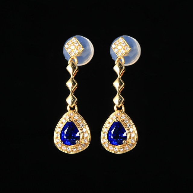 14k Gold 0.78 Ctw Natural Sapphire & Diamond Earrings - 2