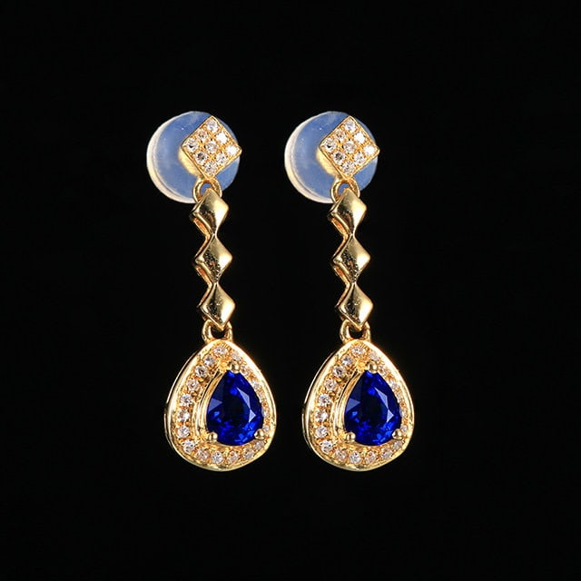 14k Gold 0.78 Ctw Natural Sapphire & Diamond Earrings - 3
