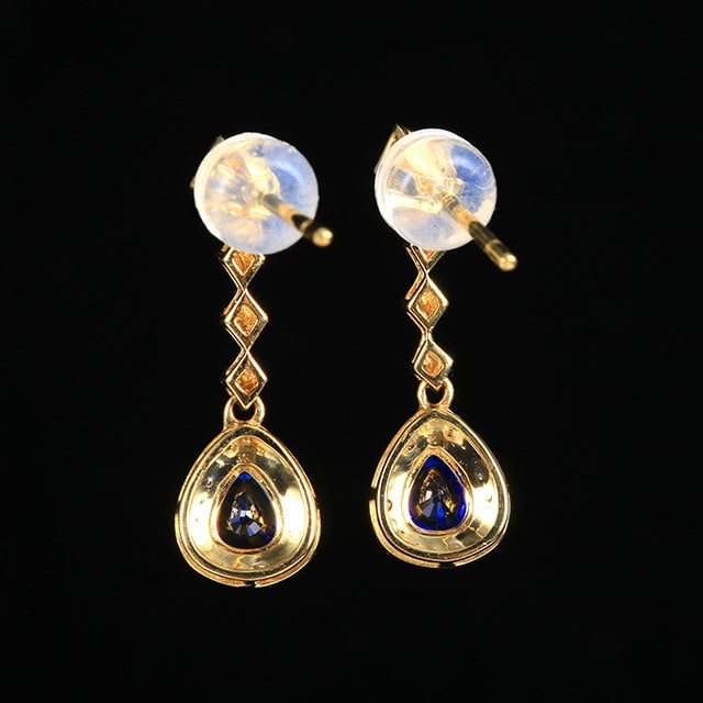 14k Gold 0.78 Ctw Natural Sapphire & Diamond Earrings - 4