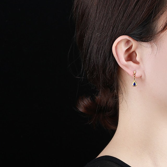 14k Gold 0.78 Ctw Natural Sapphire & Diamond Earrings - 6