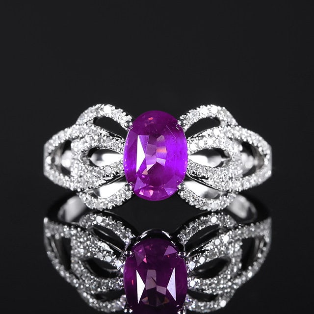 14k Gold 1.79 Ctw Natural Sapphire & Diamond Ring: Ref:231133030 // gold content:14k gold // ring size:7. 25us // // main gemstone:sapphire // shape:oval // carat weight:1. 52ct // color:purple // treatment:natural // // adjacent gemstone 2 :