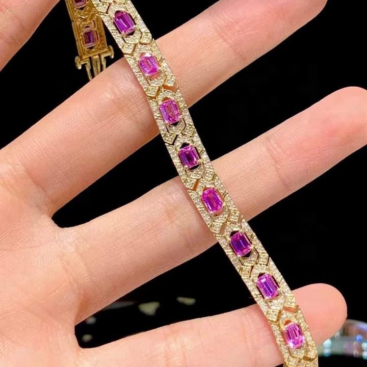 14k Gold 5.5 Ct Natural Sapphire & Diamond Bracelet (1 of 7)