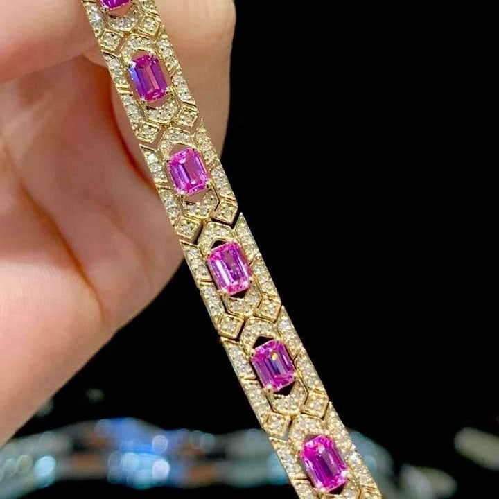 14k Gold 5.5 Ct Natural Sapphire & Diamond Bracelet - 2