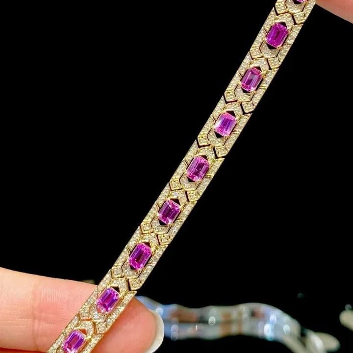14k Gold 5.5 Ct Natural Sapphire & Diamond Bracelet - 3