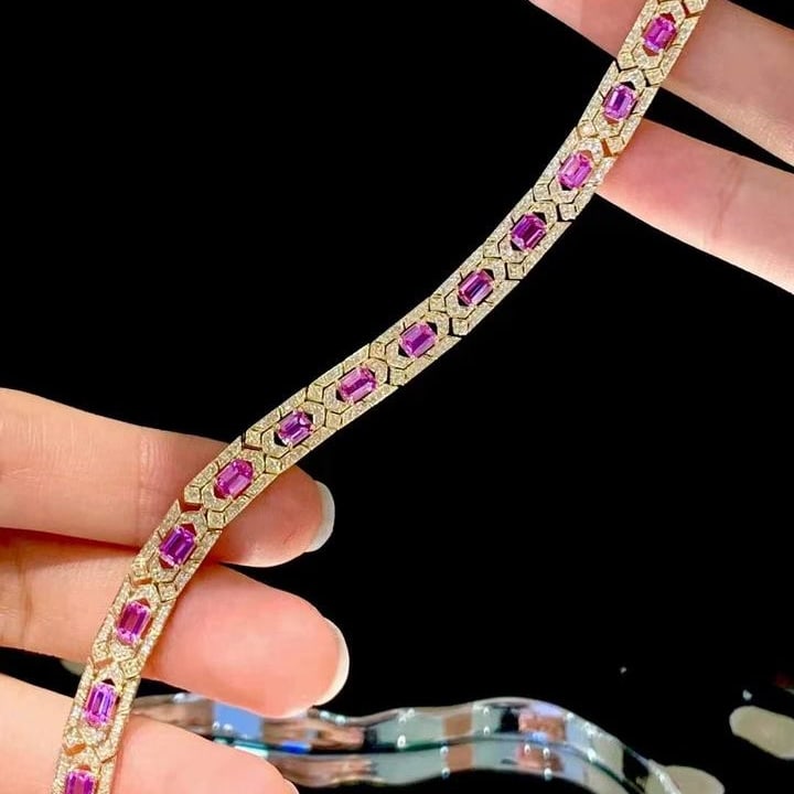 14k Gold 5.5 Ct Natural Sapphire & Diamond Bracelet - 4