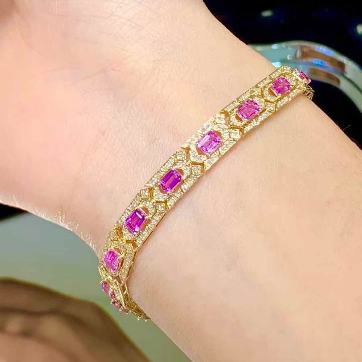 14k Gold 5.5 Ct Natural Sapphire & Diamond Bracelet - 5