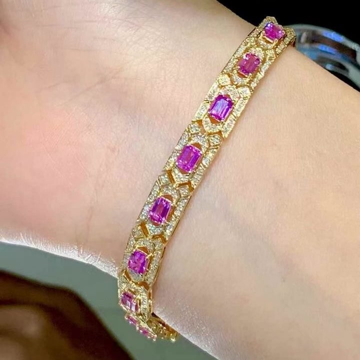 14k Gold 5.5 Ct Natural Sapphire & Diamond Bracelet - 6