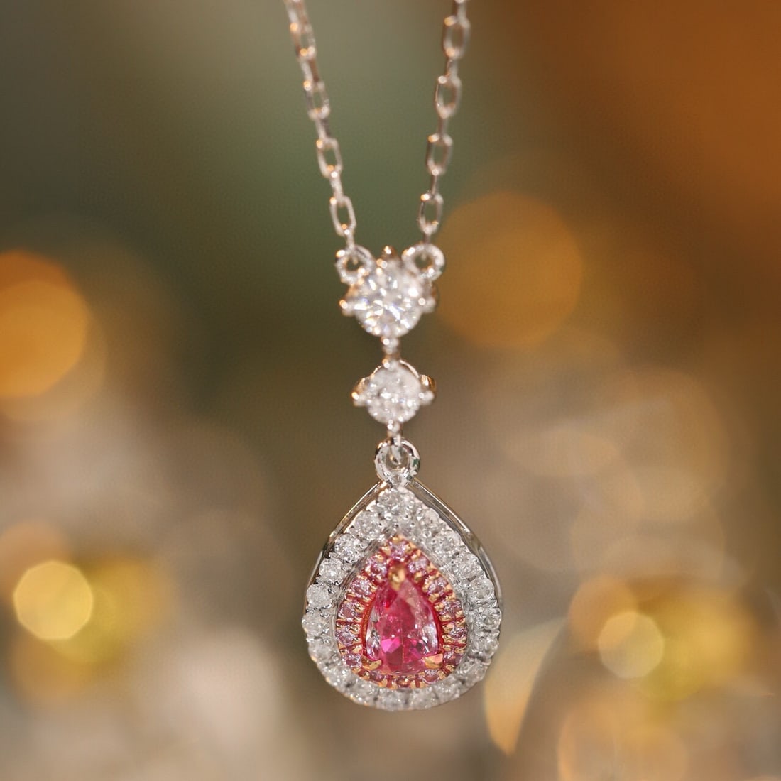 14k Gold 0.35 Ctw Natural Pink Diamond & Diamond Necklace - 3