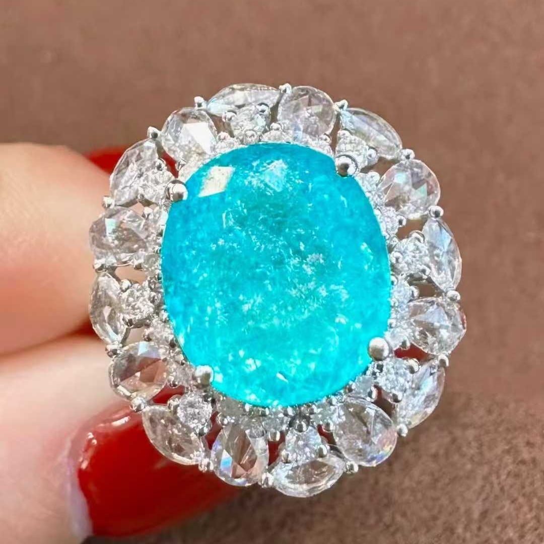 14k Gold 5.53 Ctw Natural Paraiba Tourmaline & Diamond Ring/pendant( Without Chain ) - 2