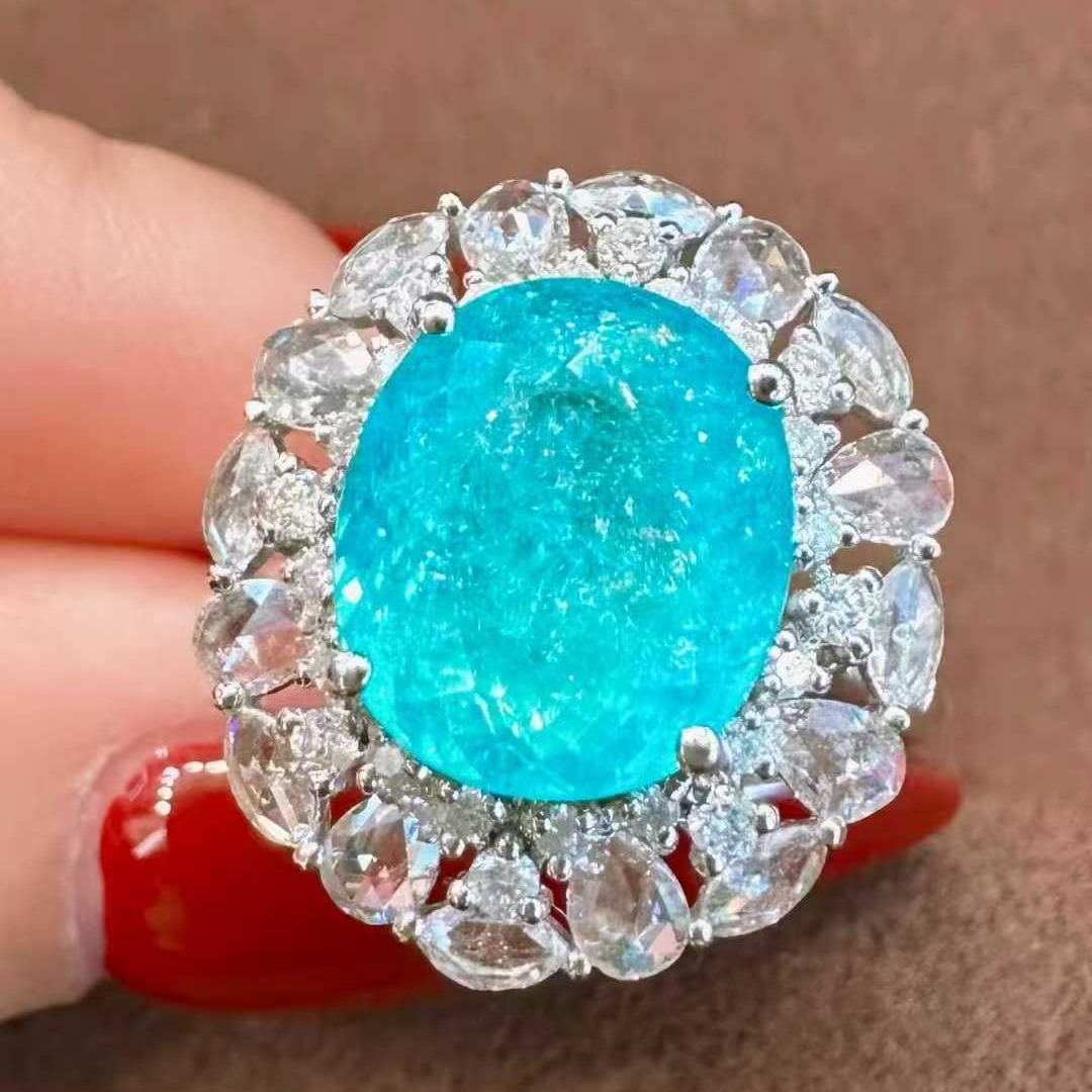 14k Gold 5.53 Ctw Natural Paraiba Tourmaline & Diamond Ring/pendant( Without Chain ) - 3