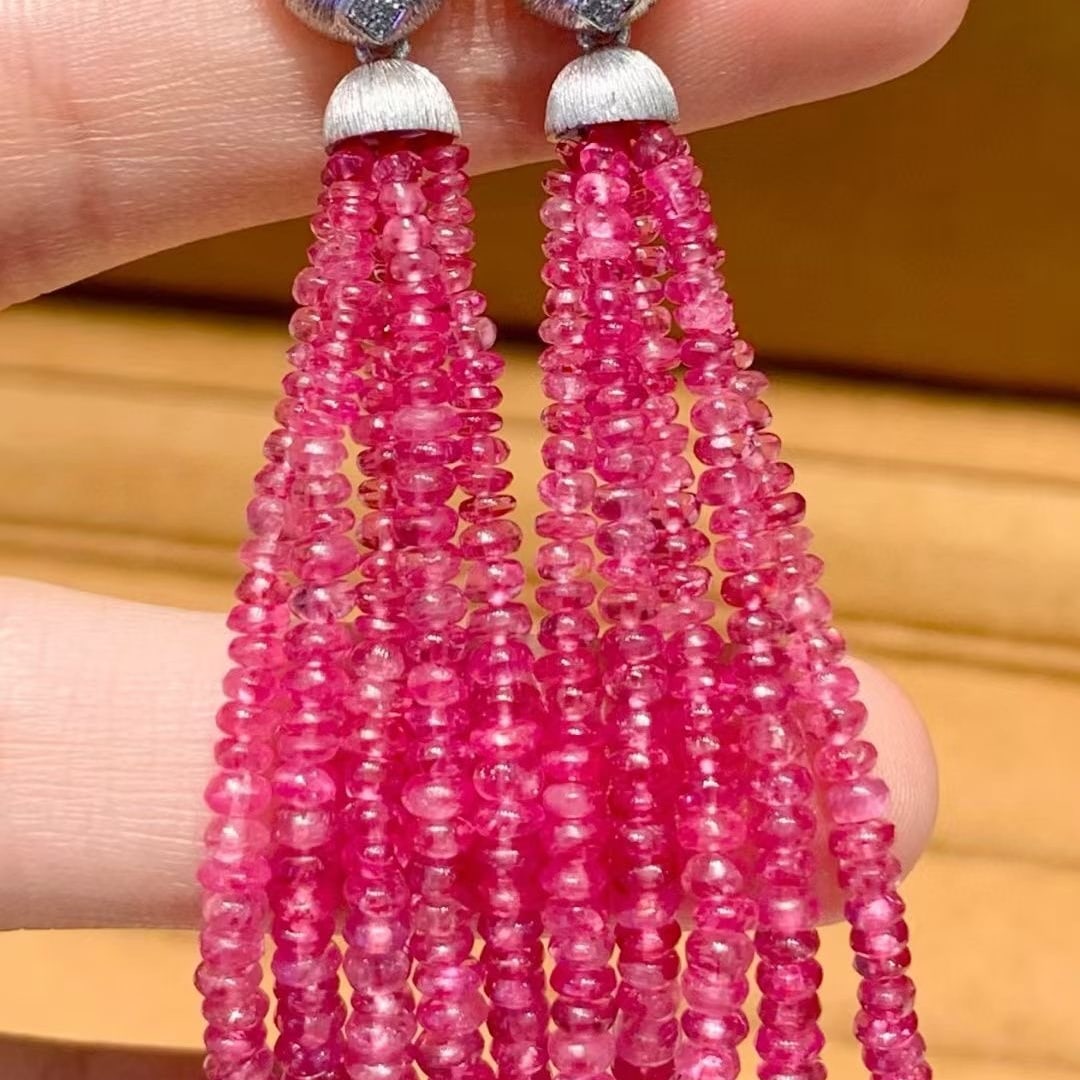 14k Gold 54.57 Ct Natural Spinel & Diamond Earrings - 2