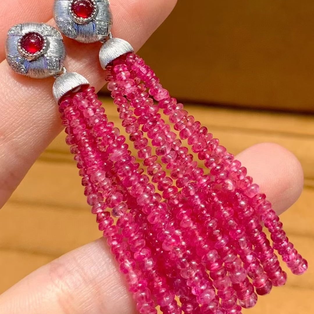 14k Gold 54.57 Ct Natural Spinel & Diamond Earrings - 3