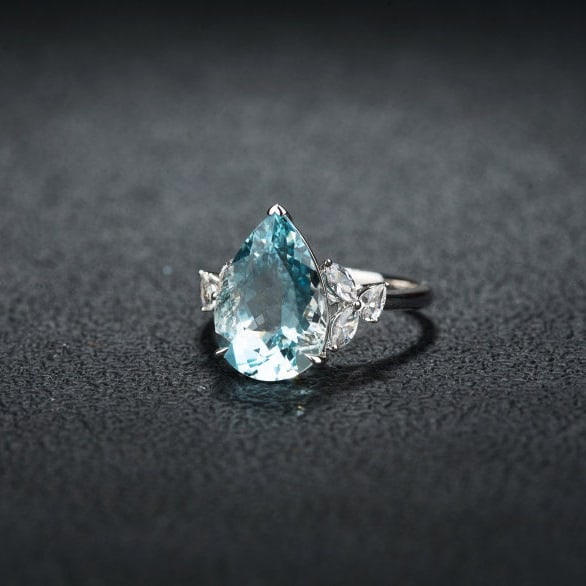 14k Gold 4.71 Ctw Natural Aquamarine & Sapphire Ring - 3