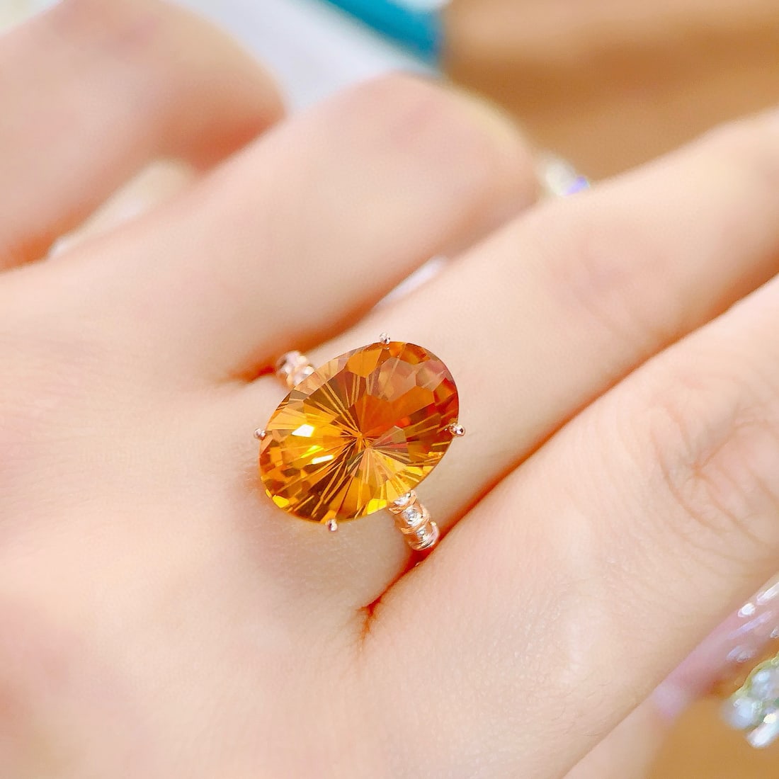 14k Gold 6.27 Ctw Natural Citrine & Diamond Ring - 5