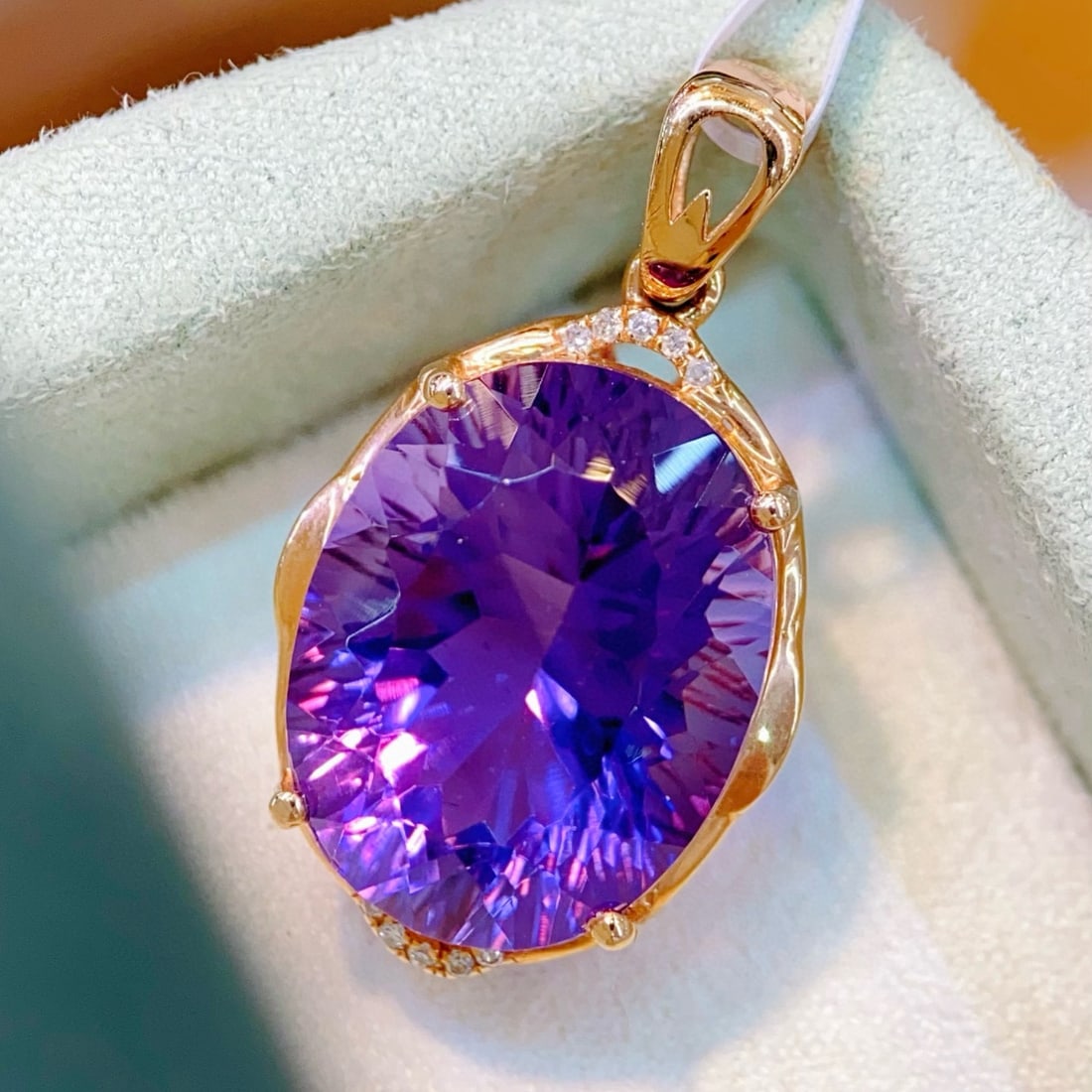 14k Gold 9.43 Ctw Natural Amethyst & Diamond Pendant( Without Chain ) - 4