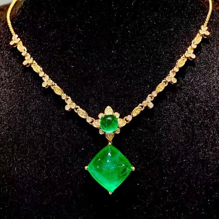 14k Gold 6.02 Ct Natural Emerald & Diamond Necklace - 3