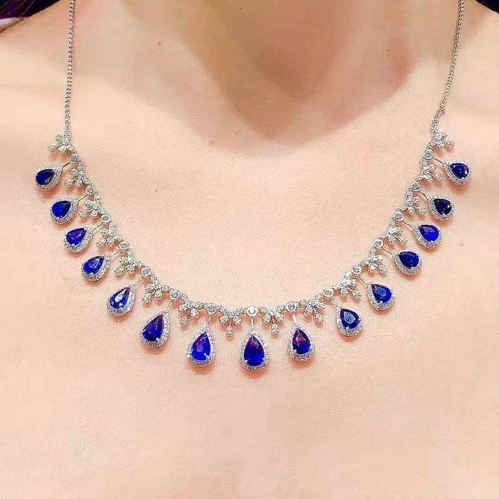 14k Gold 7.2 Ct Natural Sapphire & Diamond Necklace - 3