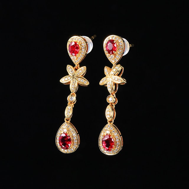 14k Gold 1.47 Ctw Natural Ruby & Diamond Earrings - 2