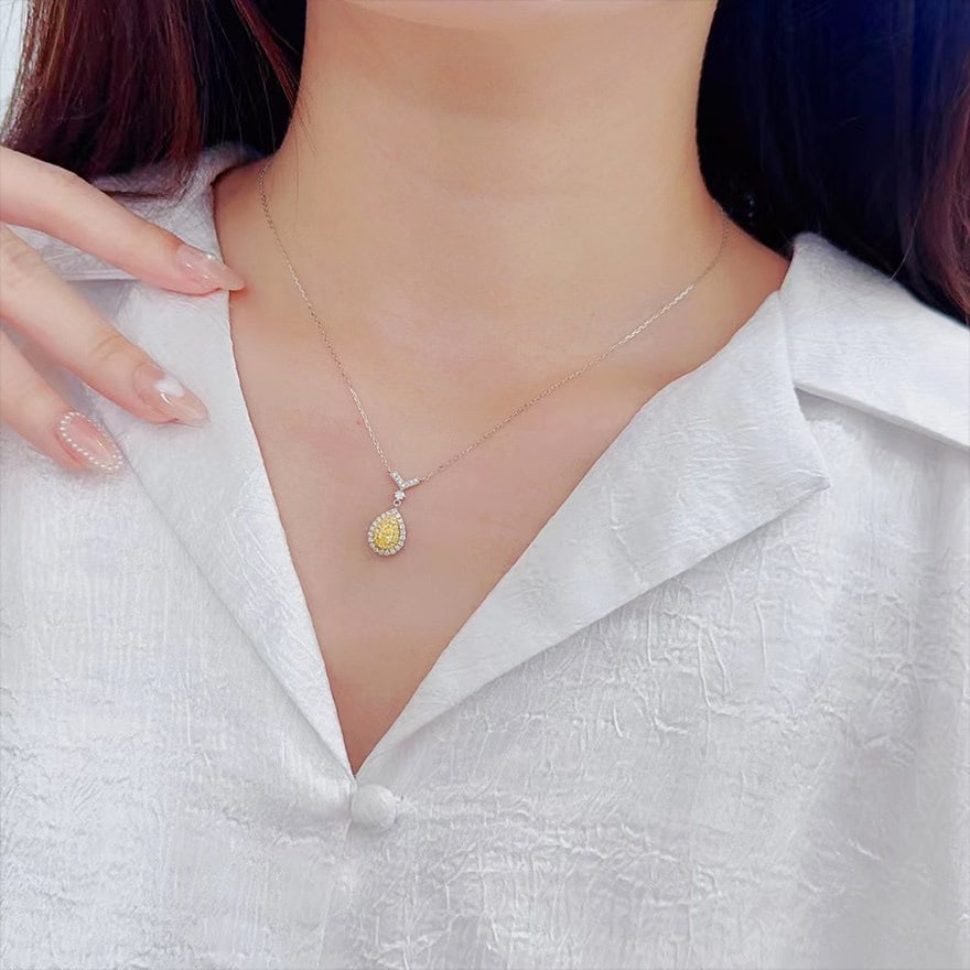 14k Gold 0.50 Ctw Natural Yellow Diamond & Diamond Necklace - 3