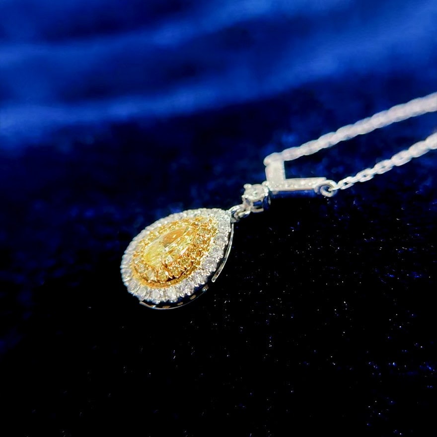 14k Gold 0.50 Ctw Natural Yellow Diamond & Diamond Necklace - 6