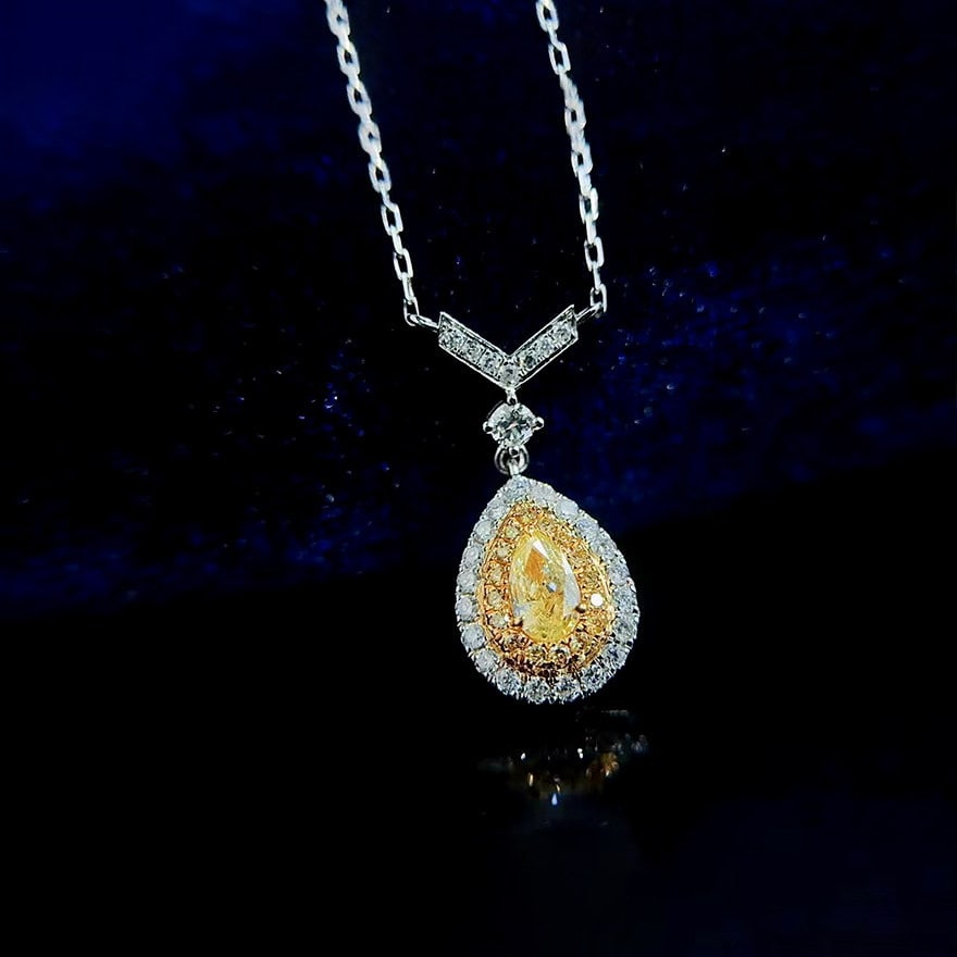 14k Gold 0.50 Ctw Natural Yellow Diamond & Diamond Necklace - 7