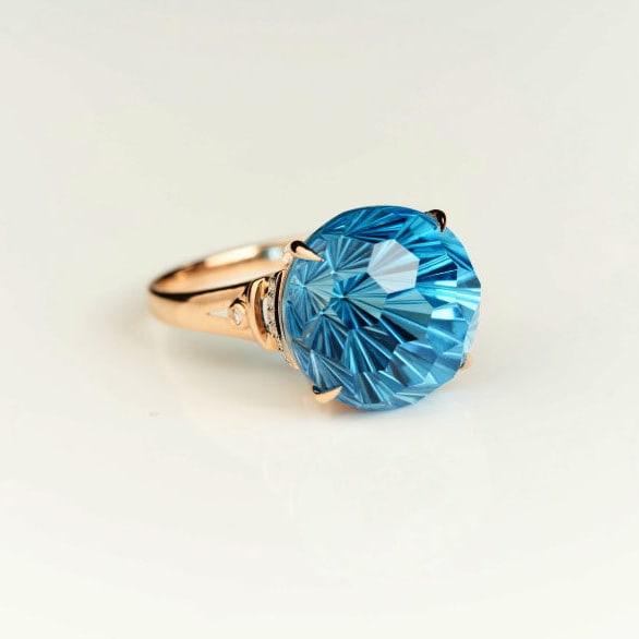 14k Gold 13.85 Ct Natural Topaz & Diamond Ring - 2