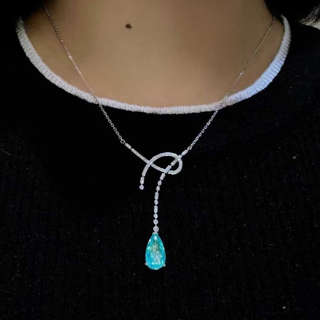 14k Gold 2.10 Ctw Natural Paraiba Tourmaline & Diamond Necklace - 3