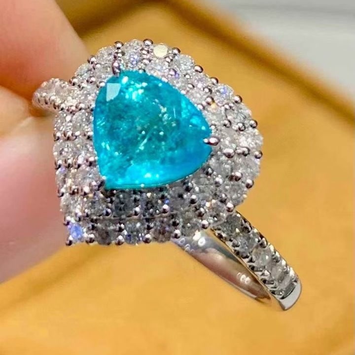 14k Gold 0.9 Ct Natural Paraiba Tourmaline & Diamond Ring - 2